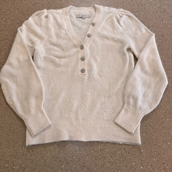 LOFT White V-Neck Sweater Knit size small petite - Picture 1 of 8